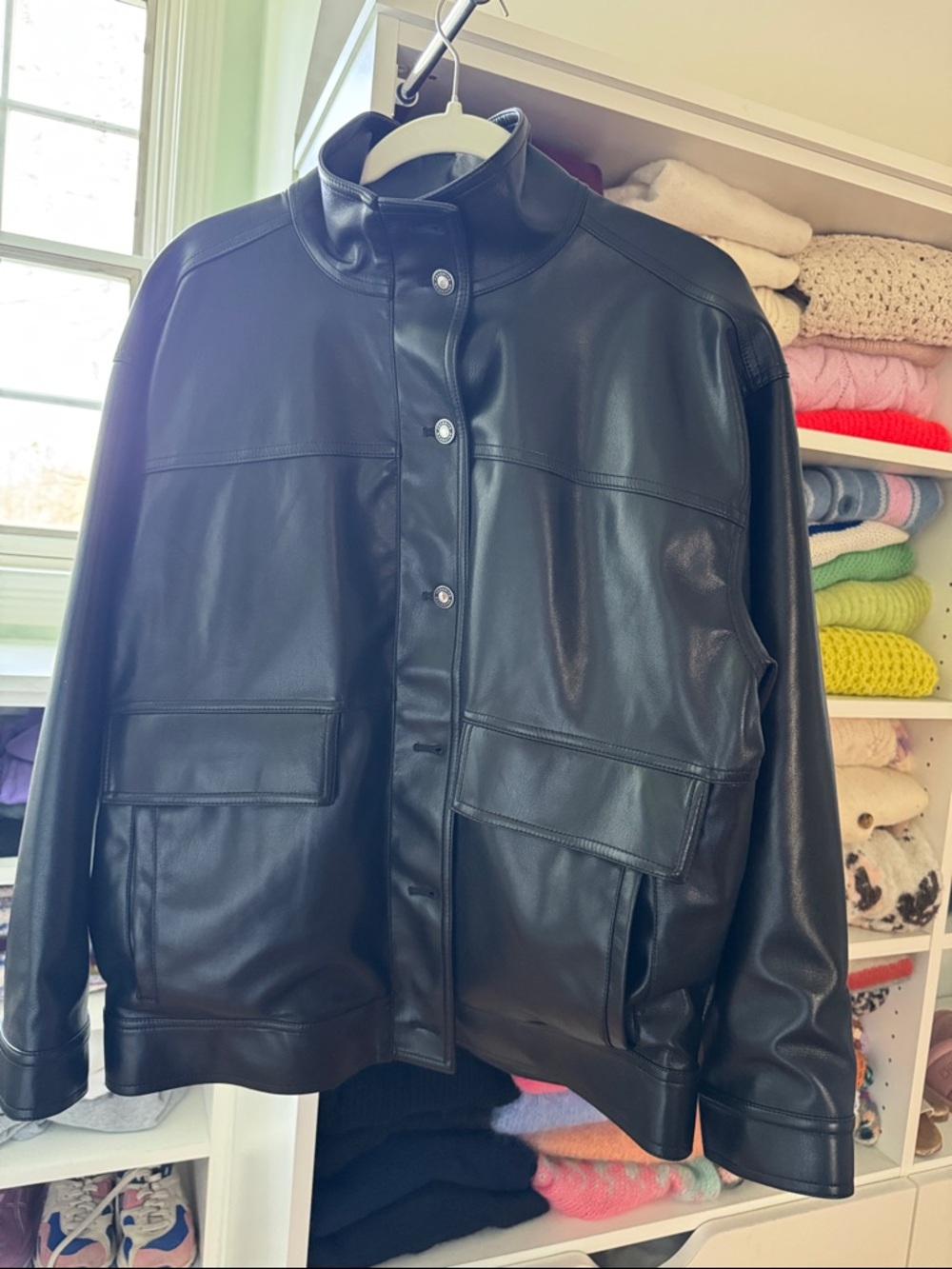 Favorite Daughter Black Faux Leather Oversized Jacket - Picture 8 of 8